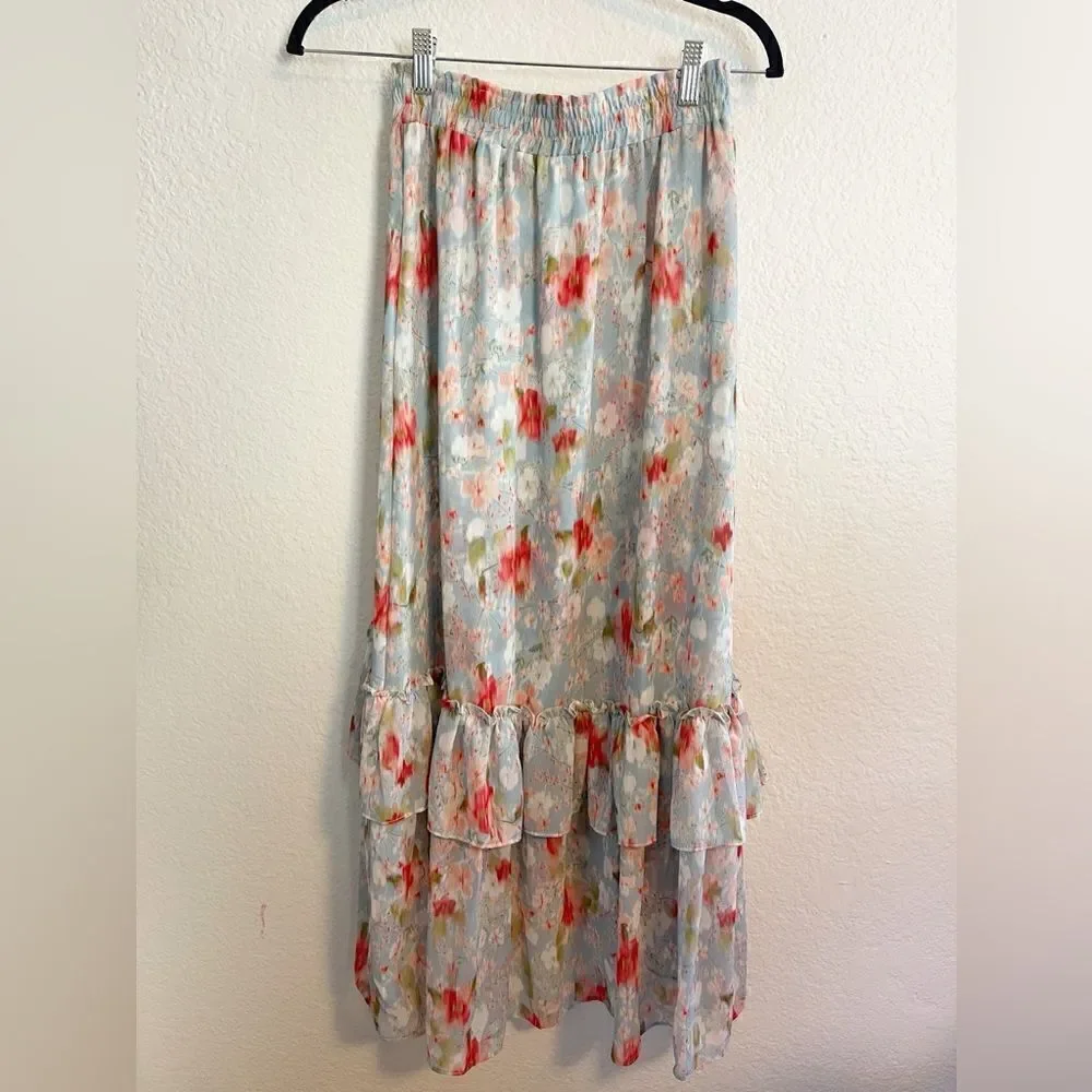 Revolve Misa Los Angeles Tia Skirt Daydream Floral Tiered Midi Skirt and top  XS